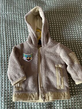 next Beige Sherpa Hooded Jacket with Colorful Patch